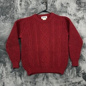 Jordan Marsh Sweater Mens L Burgundy Red 100% Wool Cable Knit Made in Ireland